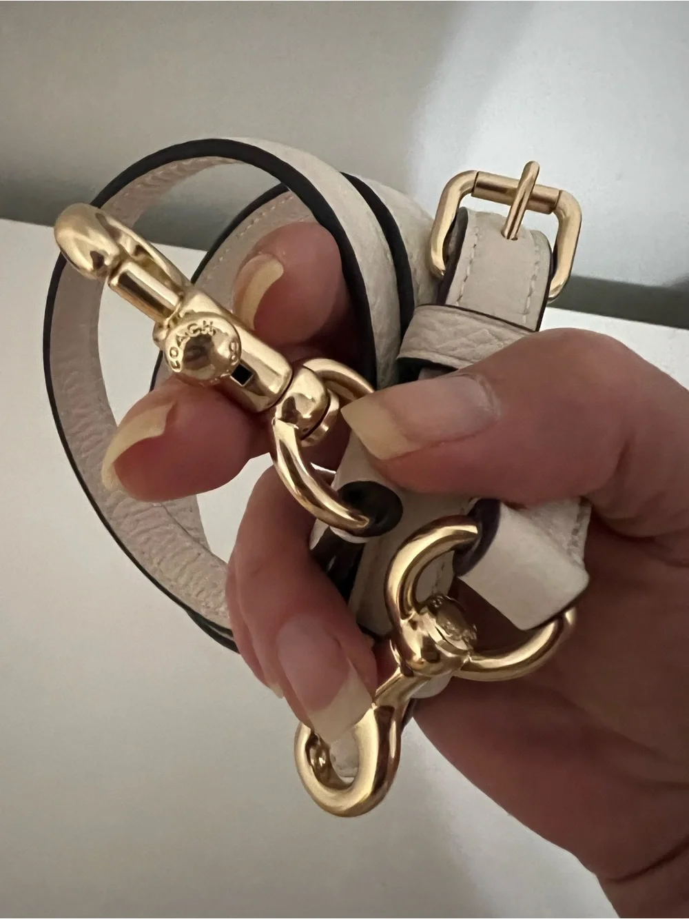 Like New Coach White Pebbled Leather Crossbody Strap with Gold Hardware - Picture 1 of 5